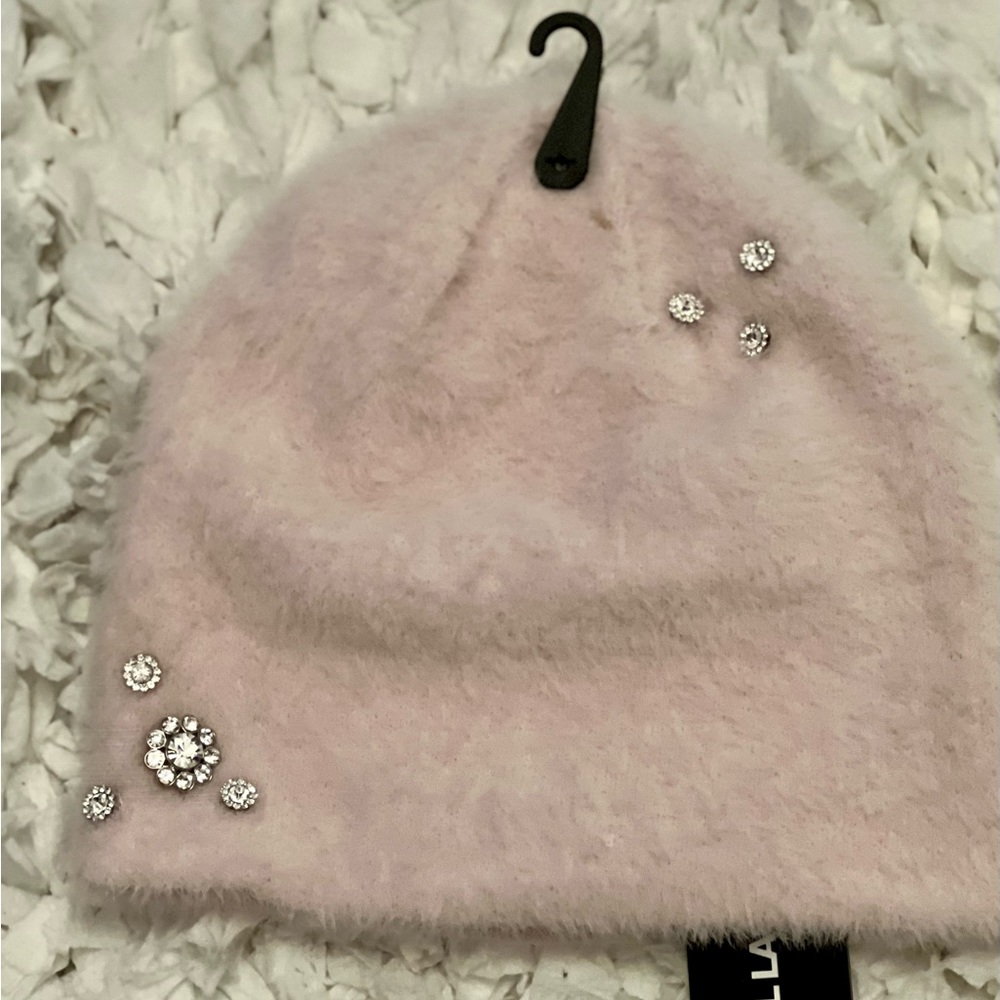 *NWT* Karl Lagerfeld Pink Fuzzy Beanie with embellishment